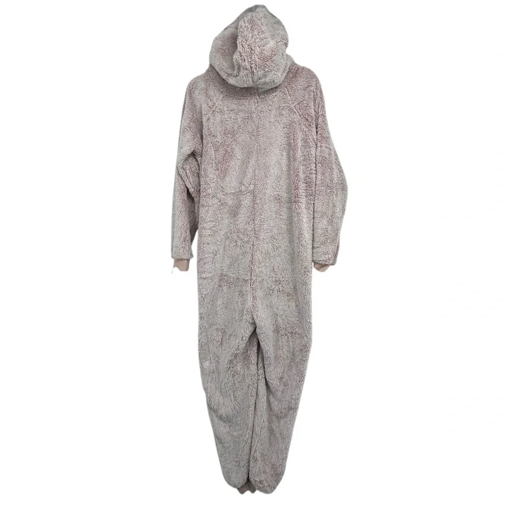 The Big Softy Women’s Hooded Zip-Up Fleece Lounger Blanket Jumpsuit Size L Pink